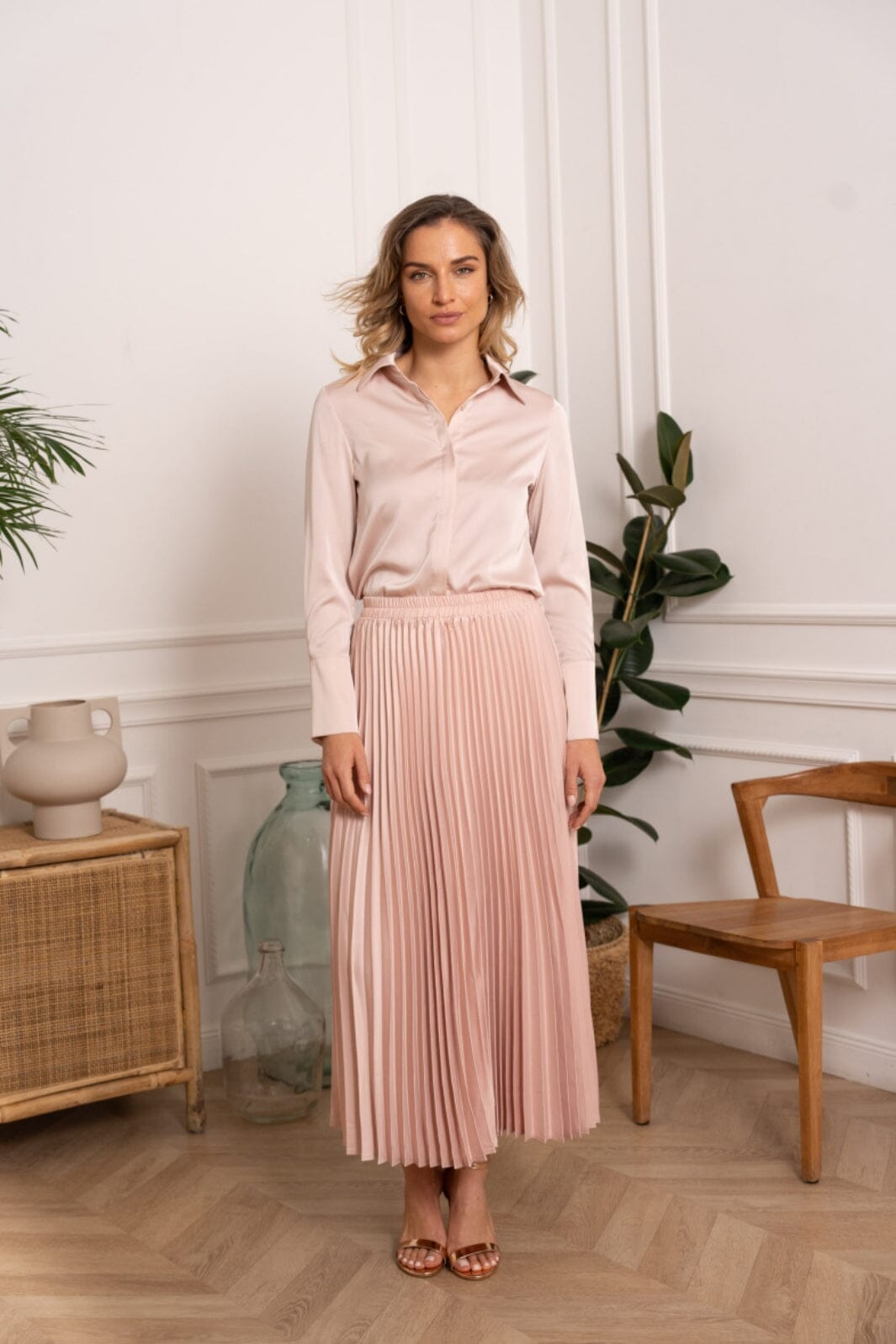 A-bee - Pleated satin skirt CK08176-5 - Old Rose Nederdele 