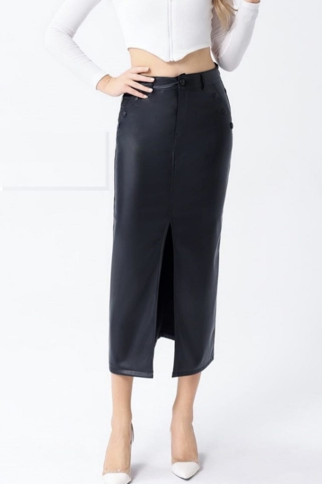 A-bee - Skirt Faux Leather P805 - Black Nederdele 