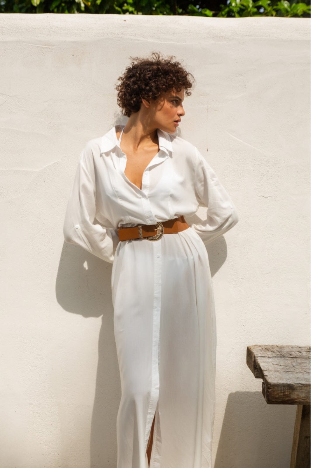 A-bee - Solid long shirtdress 113 - White Kjoler 