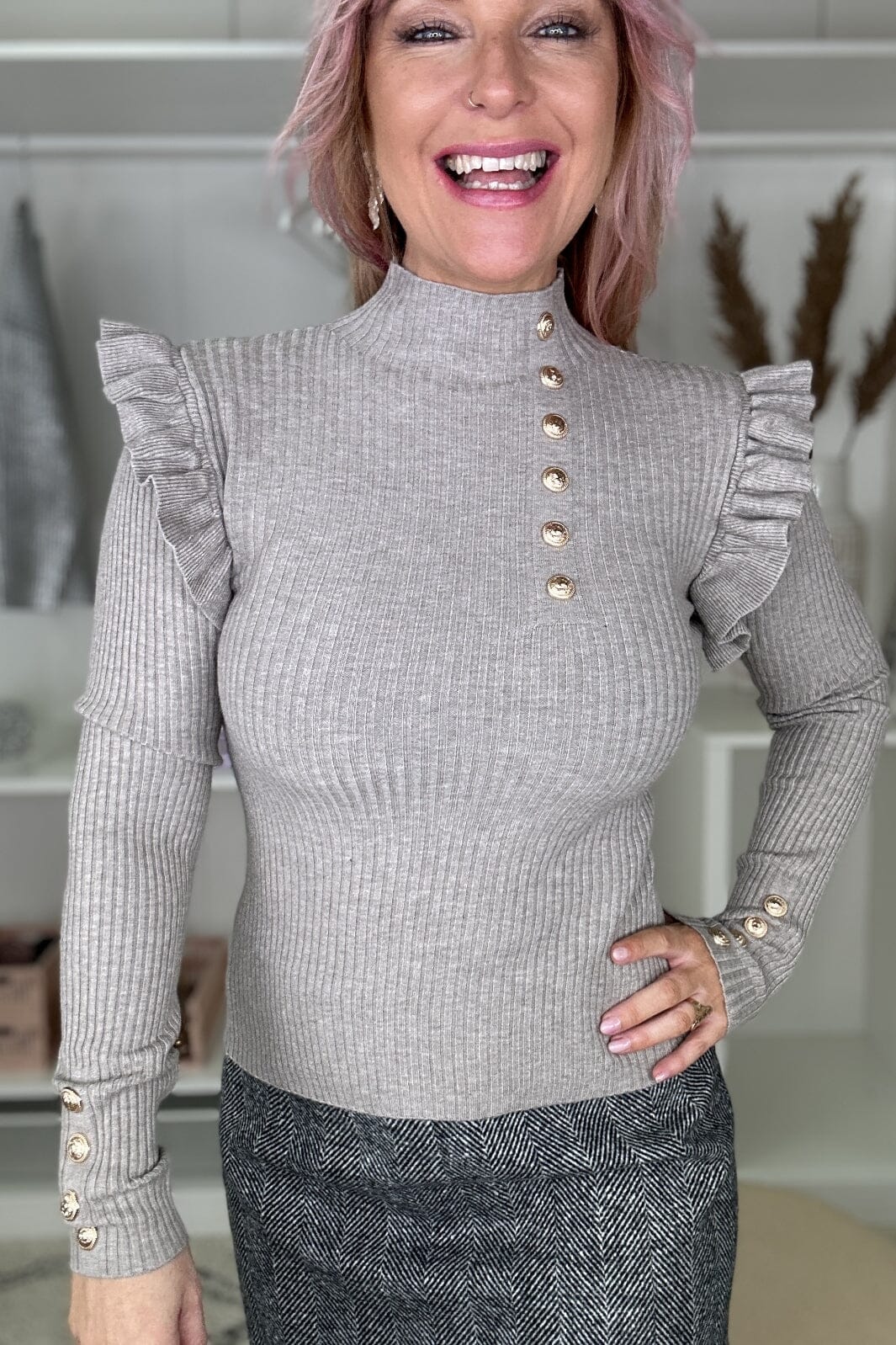 A-bee - Sweater Y018 - Taupe Strikbluser 
