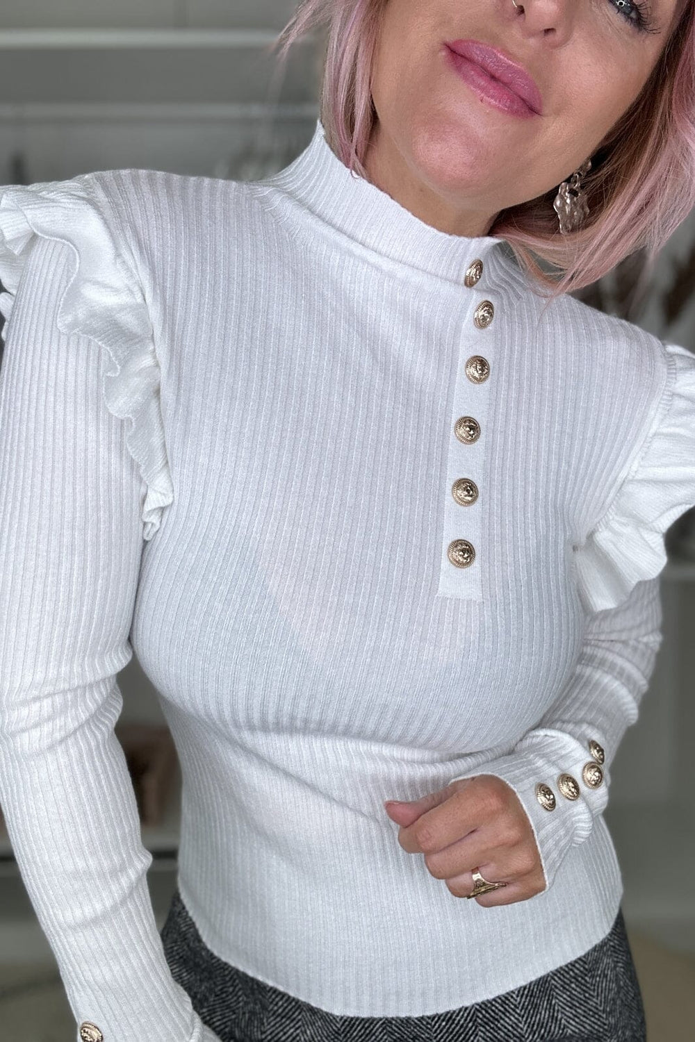 A-bee - Sweater Y018 - White Strikbluser 