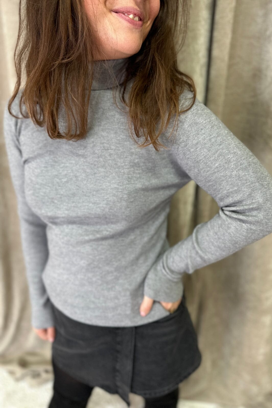 A-bee - Turtleneck Sweater 22099 - Light Grey Strikbluser 