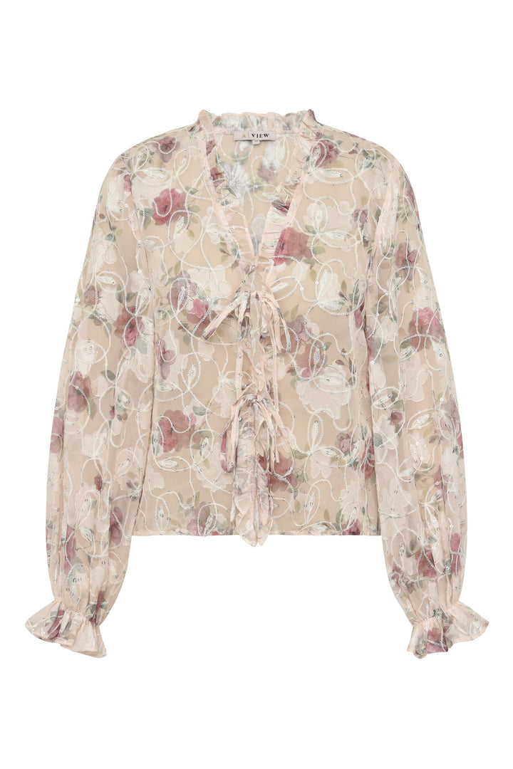 A-View - Flounce Blouse AV7039 - 308 - Sand/Dusty Green Bluser 