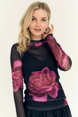 A-View - Silke Blouse AV7018 - 163 - Black/Pink Bluser 