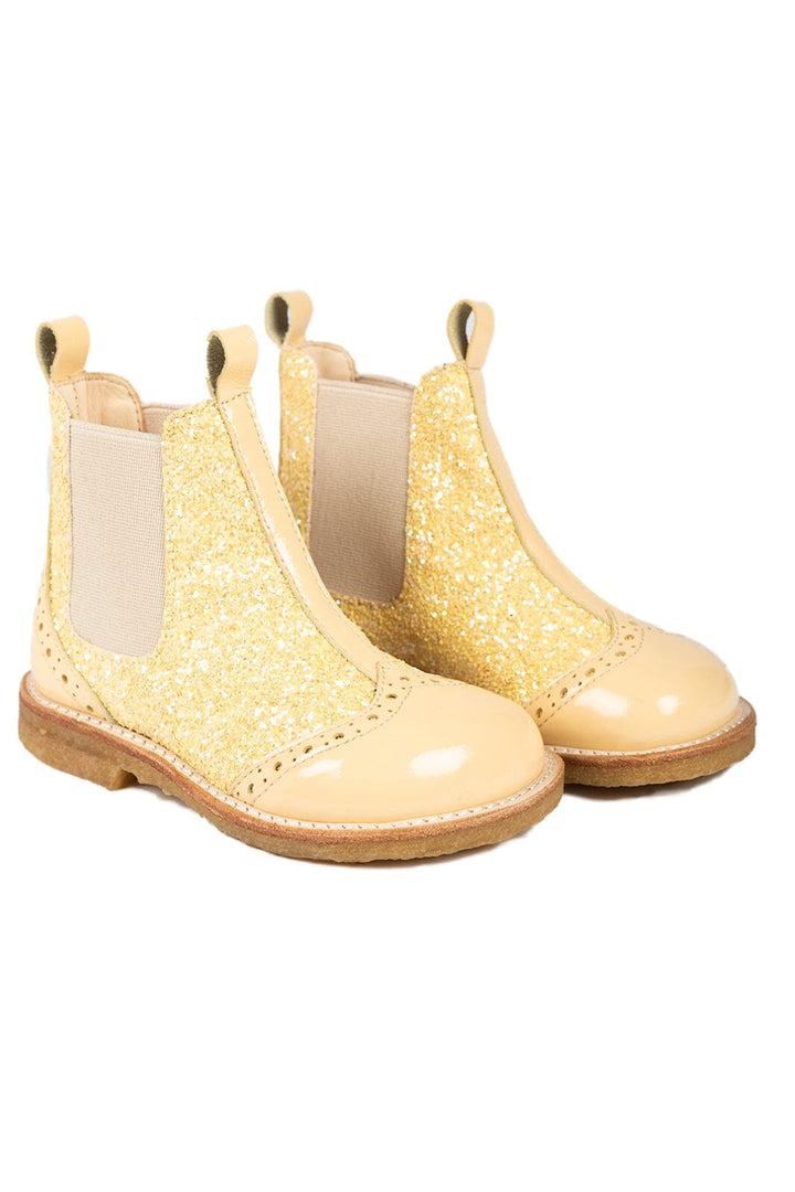 Angulus - Chelsea støvle med glitter og brogues detaljer - 2706/2825/008 Yellow/Pineapple Glitter/Elastic Støvler 