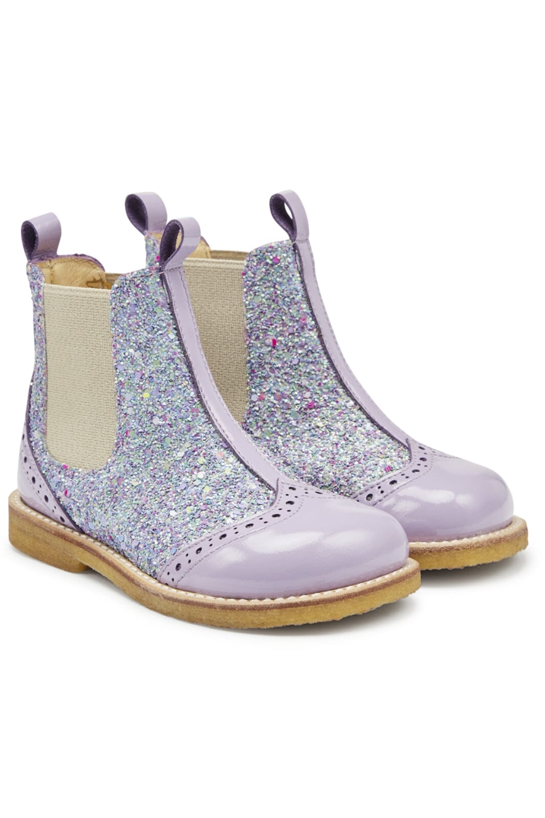 Angulus - Chelsea støvle med glitter og brogues detaljer - 2709/2753/010 Lilac/Congetti Glitter/Beige Elastic Støvler 