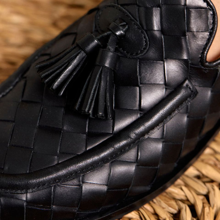 Angulus - Flettet Loafer Med Kvastdetaljer 1742-101 - 4689 Black Braid