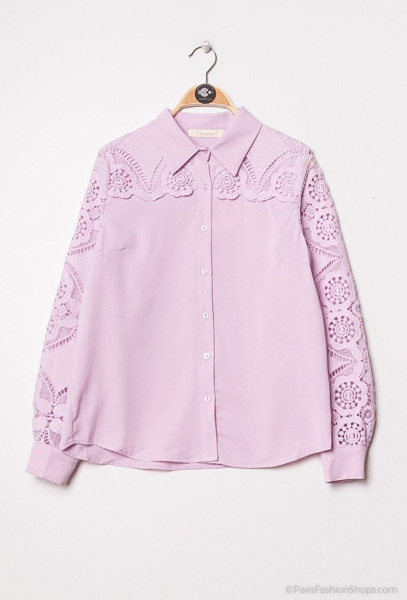 Anobel Copenhagen - Lace Work Detail Shirt CH299 - Lilac Bluser 