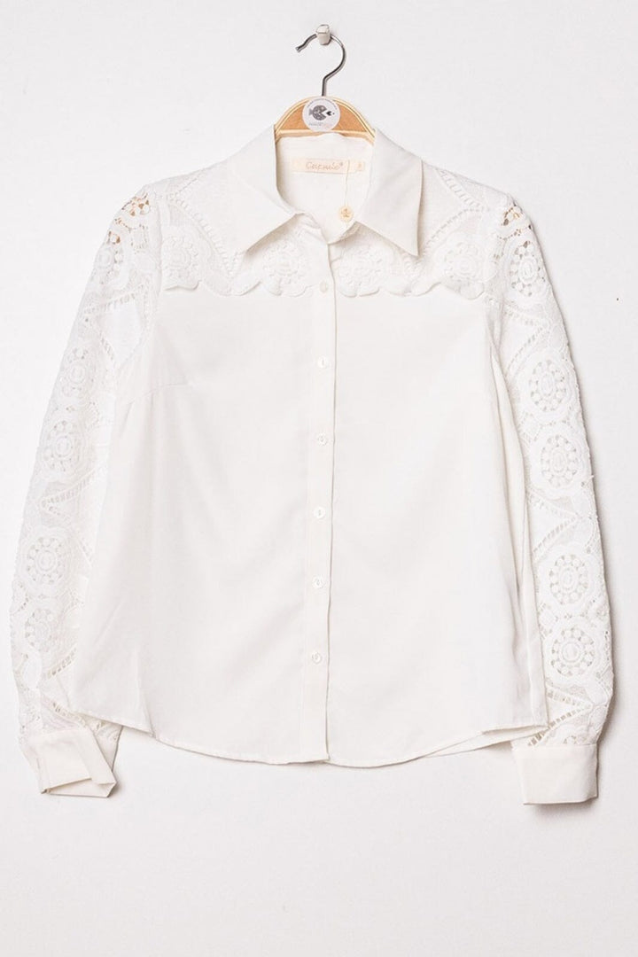 Anobel Copenhagen - Lace Work Detail Shirt CH299 - White Bluser 