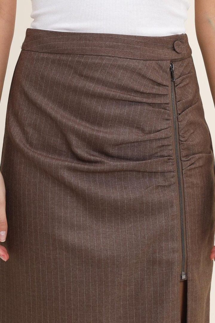 Anobel Copenhagen - Wool Effect Striped Skirt SK848 - Dark Brown Nederdele 