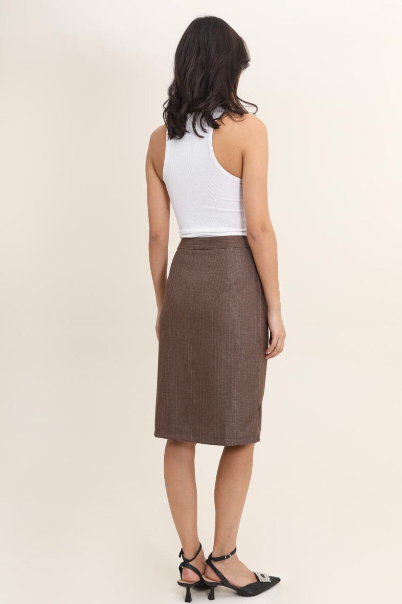 Anobel Copenhagen - Wool Effect Striped Skirt SK848 - Dark Brown Nederdele 