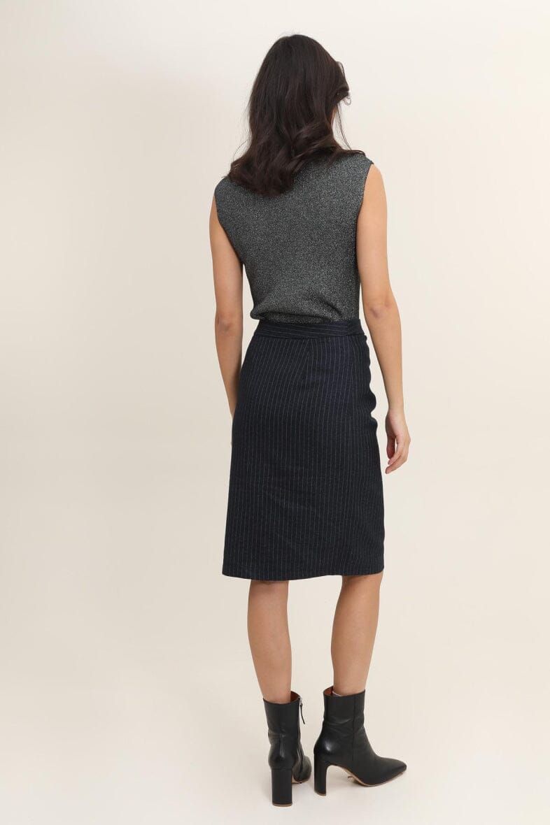 Anobel Copenhagen - Wool Effect Striped Skirt SK848 - Navy Nederdele 