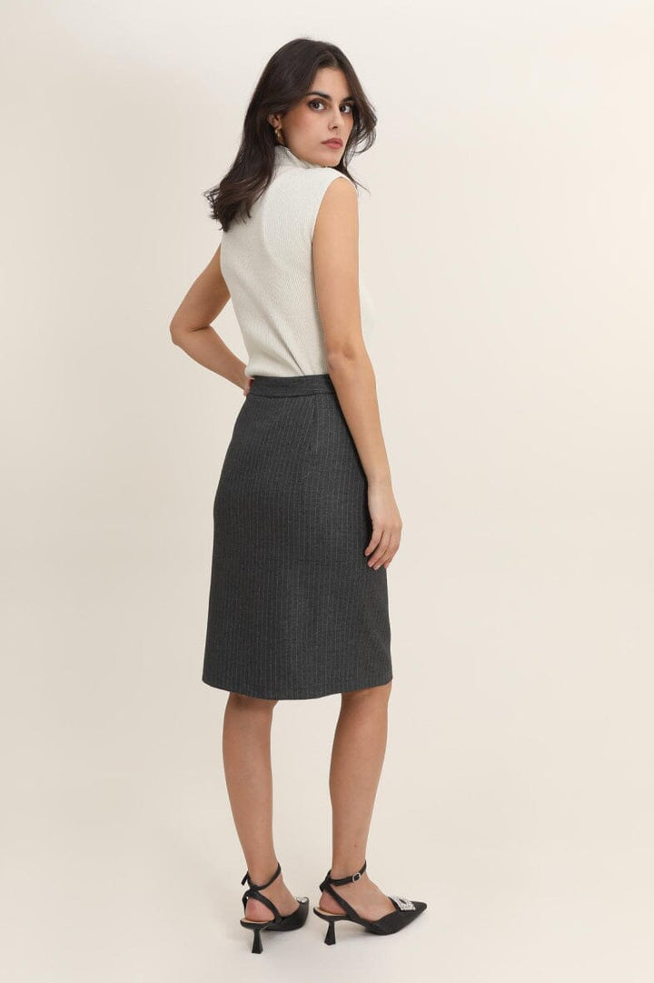 Anobel Copenhagen - Wool Effect Striped Skirt SK848 - Slate Grey Nederdele 