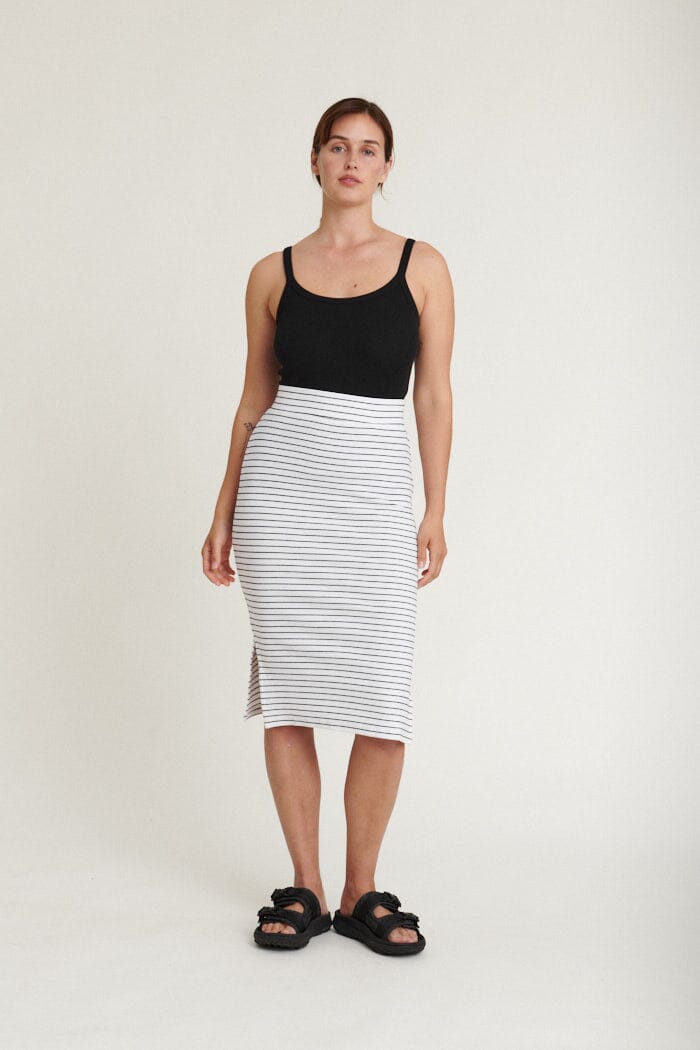 Basic Apparel - Ludmilla Long Skirt - 702 Bright White / Black Nederdele 