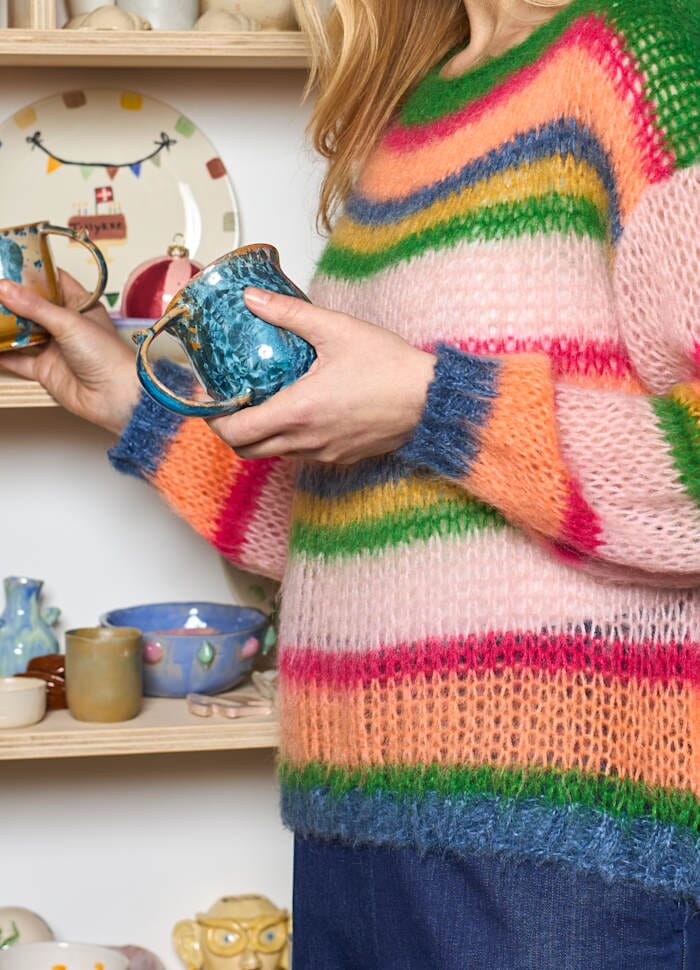 Black Colour - Bcanna Multi Striped Jumper 1241 - Orange Multi Strikbluser 