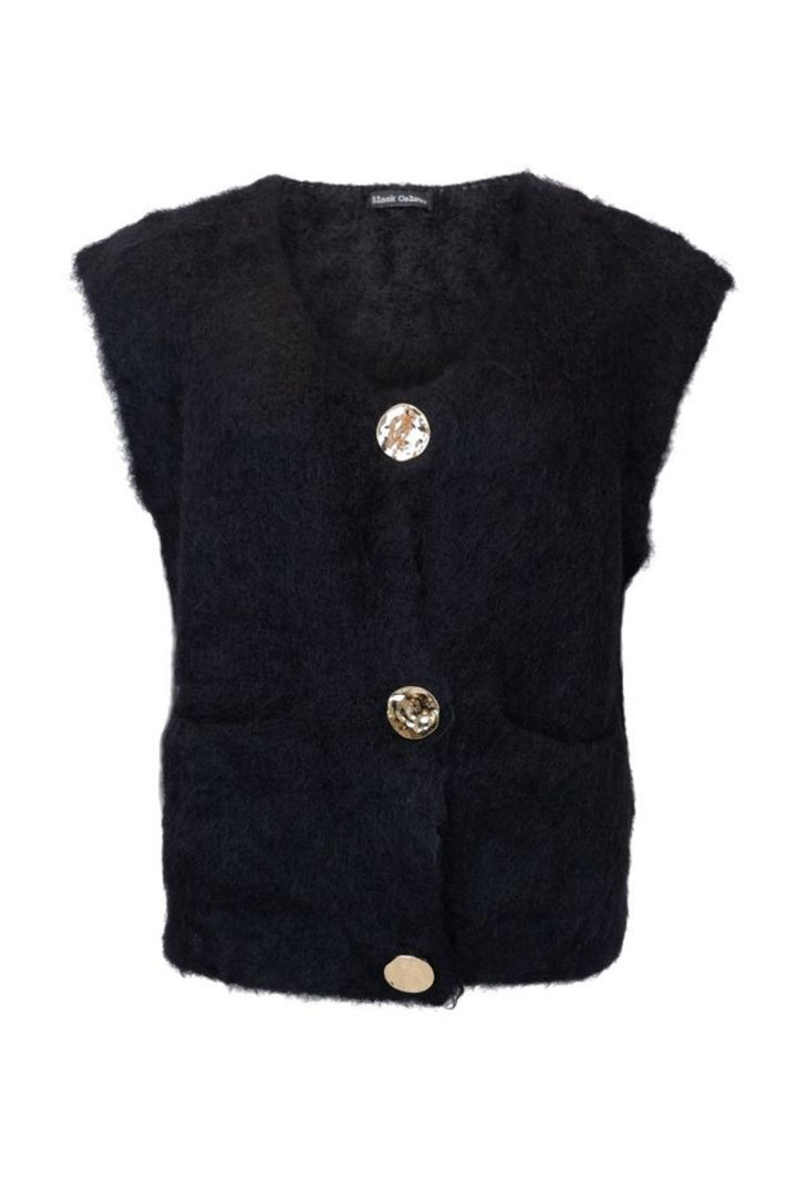 Black Colour - Bcbjoerk Knitted Button Vest 1217 - Black Strikbluser 