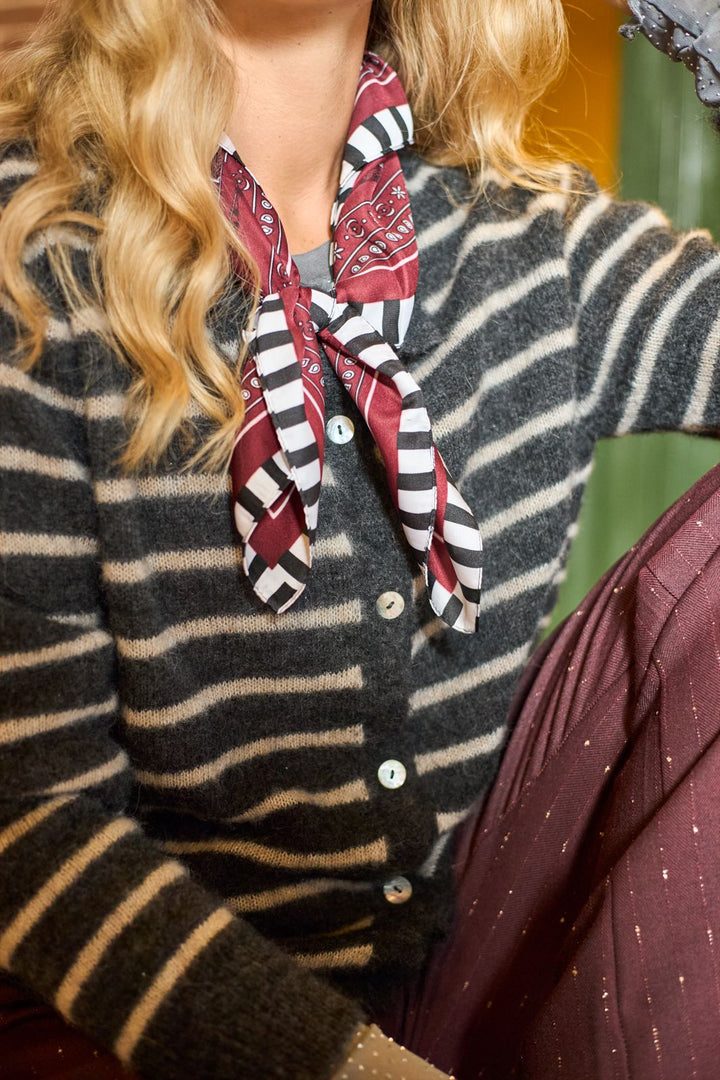 Black Colour - Bcdell Striped Knit Cardigan 1197 - Dk. Grey