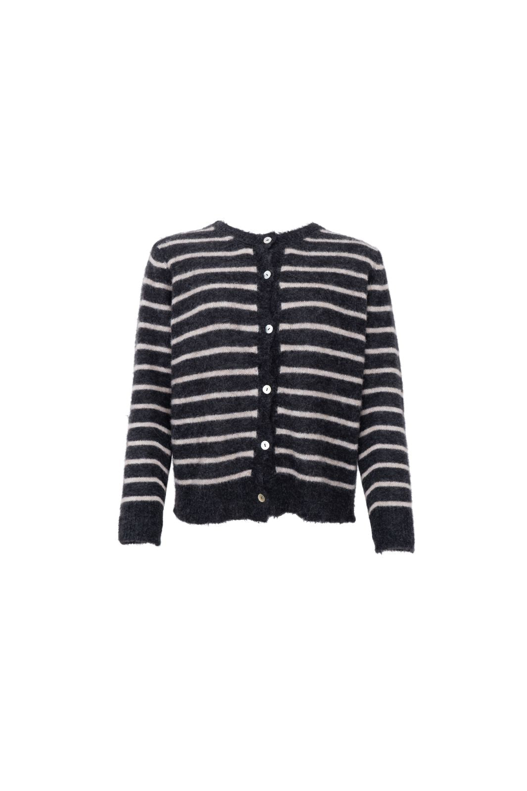 Black Colour - Bcdell Striped Knit Cardigan 1197 - Dk. Grey