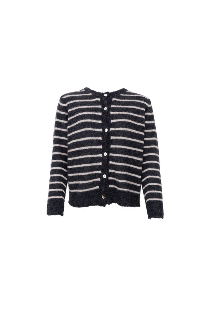 Black Colour - Bcdell Striped Knit Cardigan 1197 - Dk. Grey