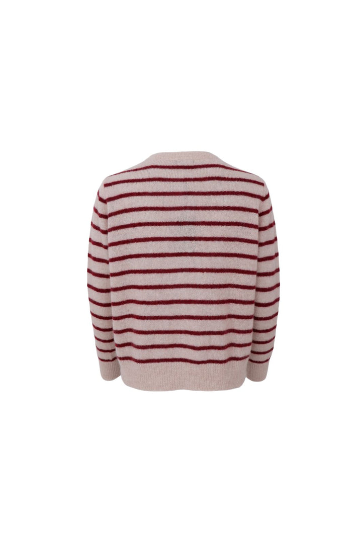 Black Colour - Dell Striped Knit Cardigan 1197 - Wine