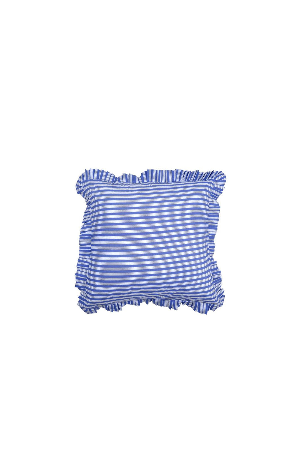 Black Colour - Bcflora Cushion Cover With Frill - Blue Stripe