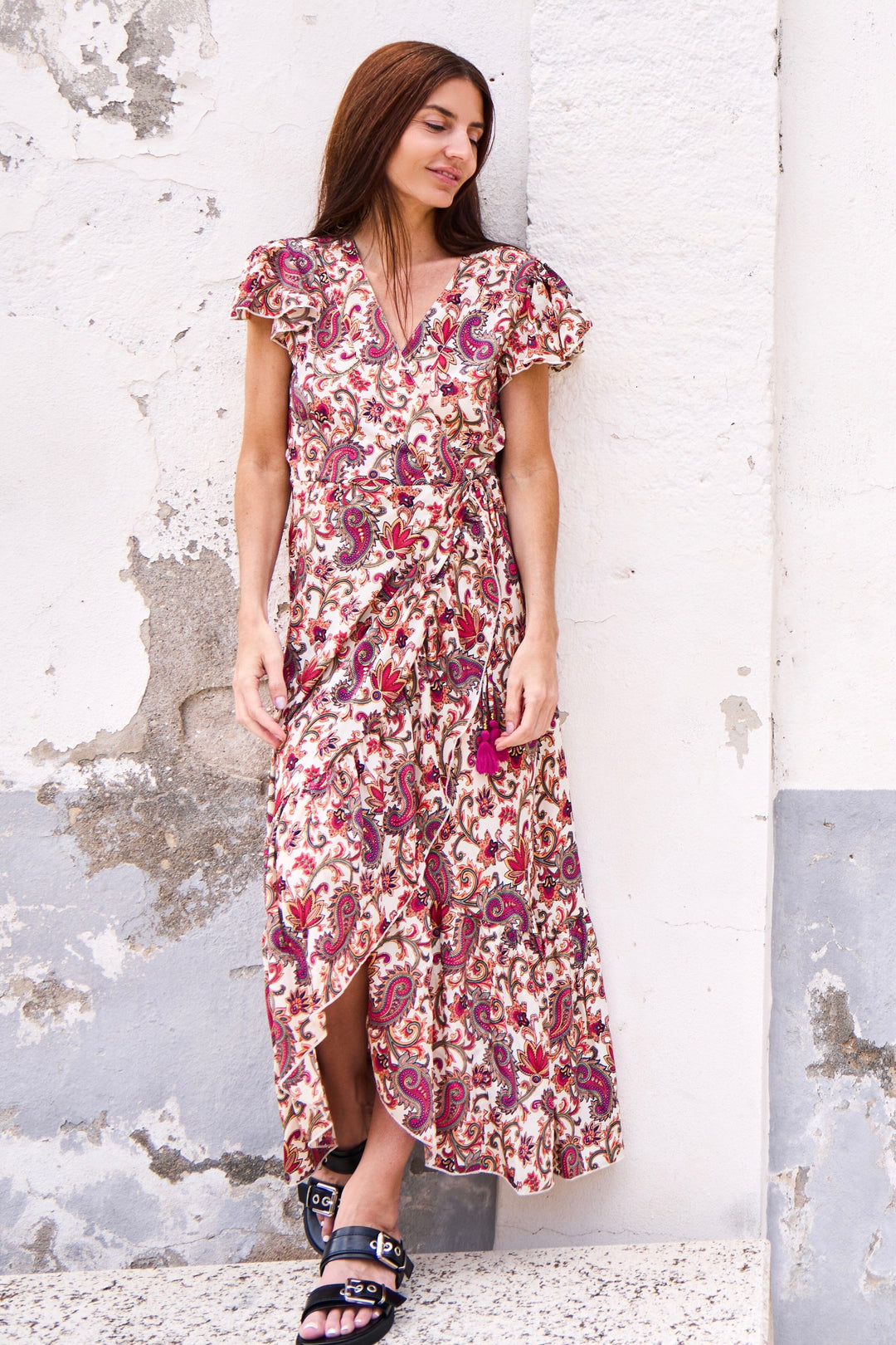 Black Colour - Bcluna Flared Wrap Dress 39151 - Vivid Rouge Kjoler 