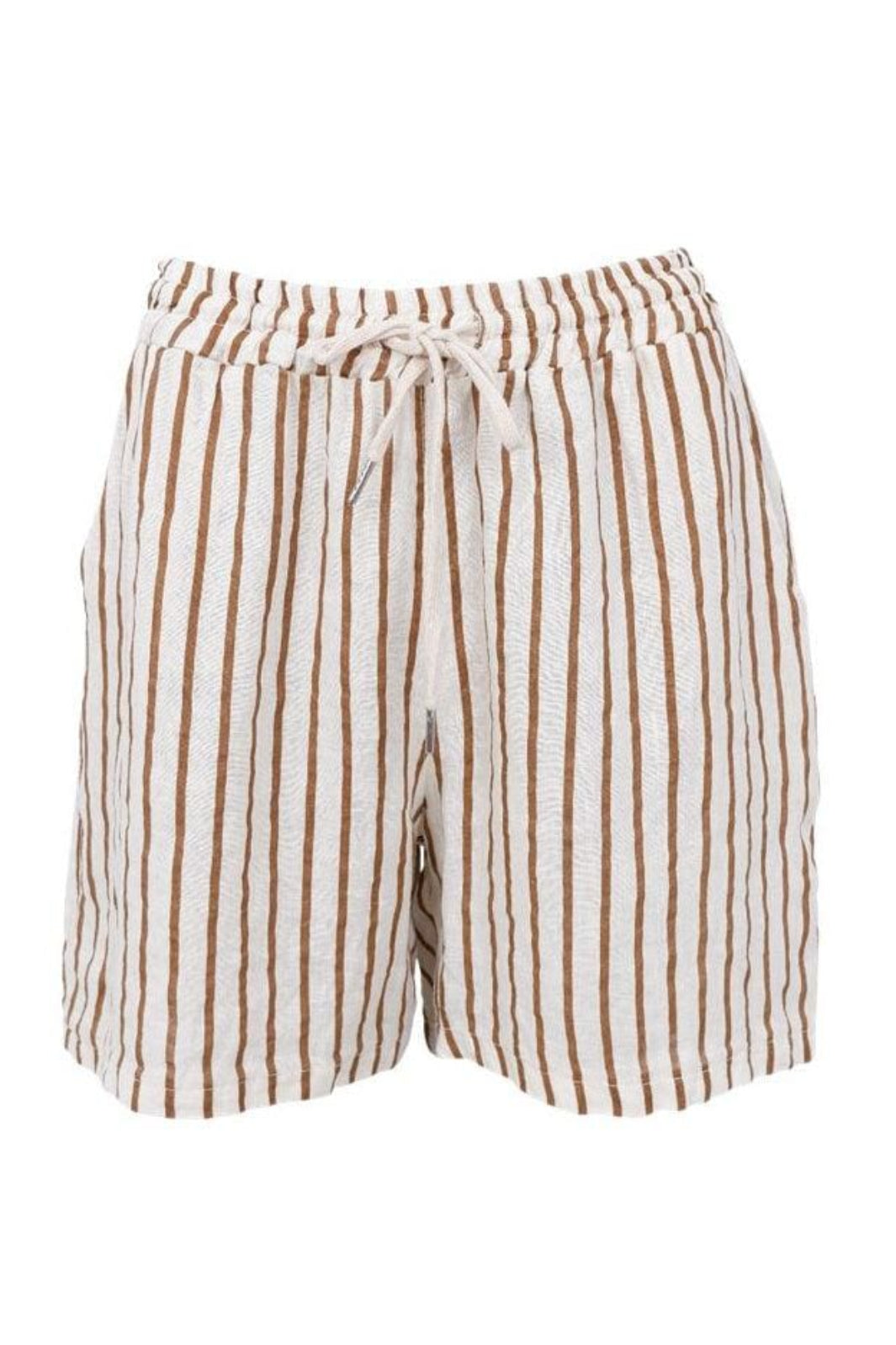 Black Colour - Bcmelina Linen Shorts 40575 - Camel Stripe Shorts 
