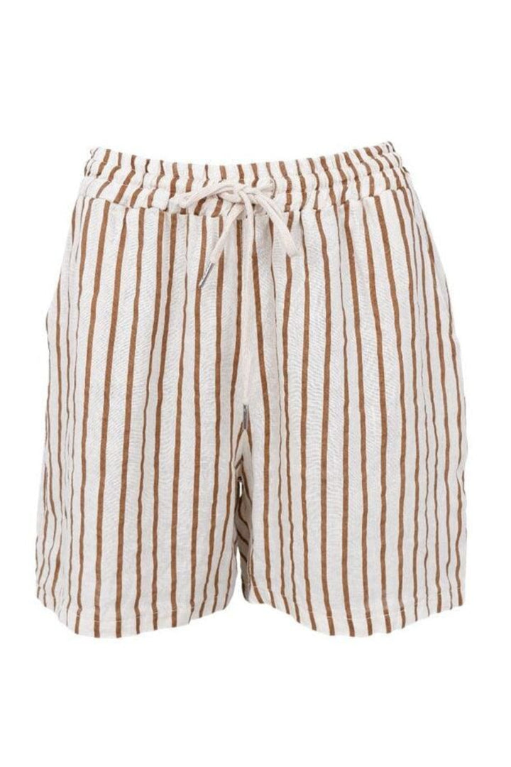 Black Colour - Bcmelina Linen Shorts 40575 - Camel Stripe Shorts 