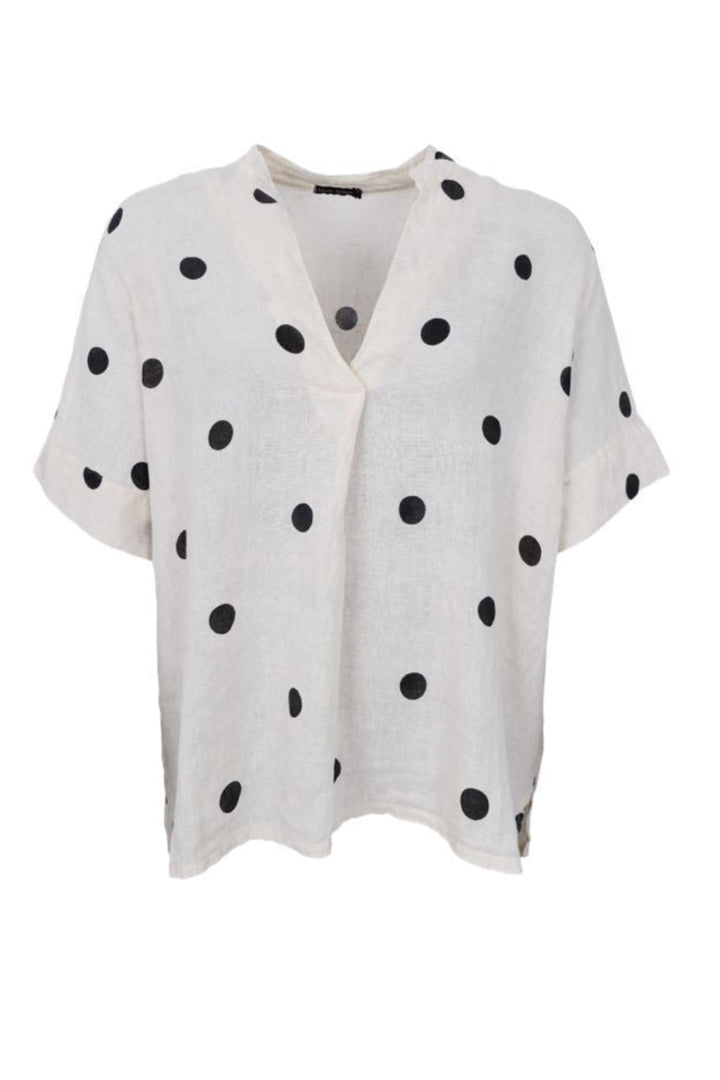Black Colour - Bcmelina Ss Linen Blouse 40842 - Dot