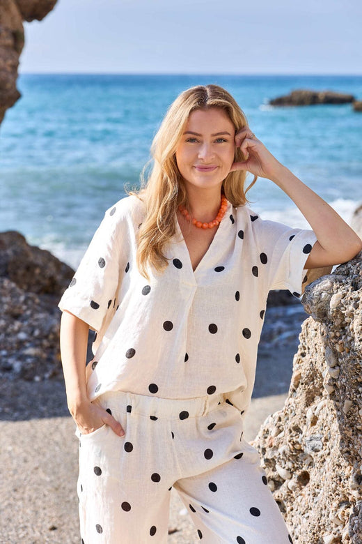 Black Colour - Bcmelina Ss Linen Blouse 40842 - Dot T-shirts 