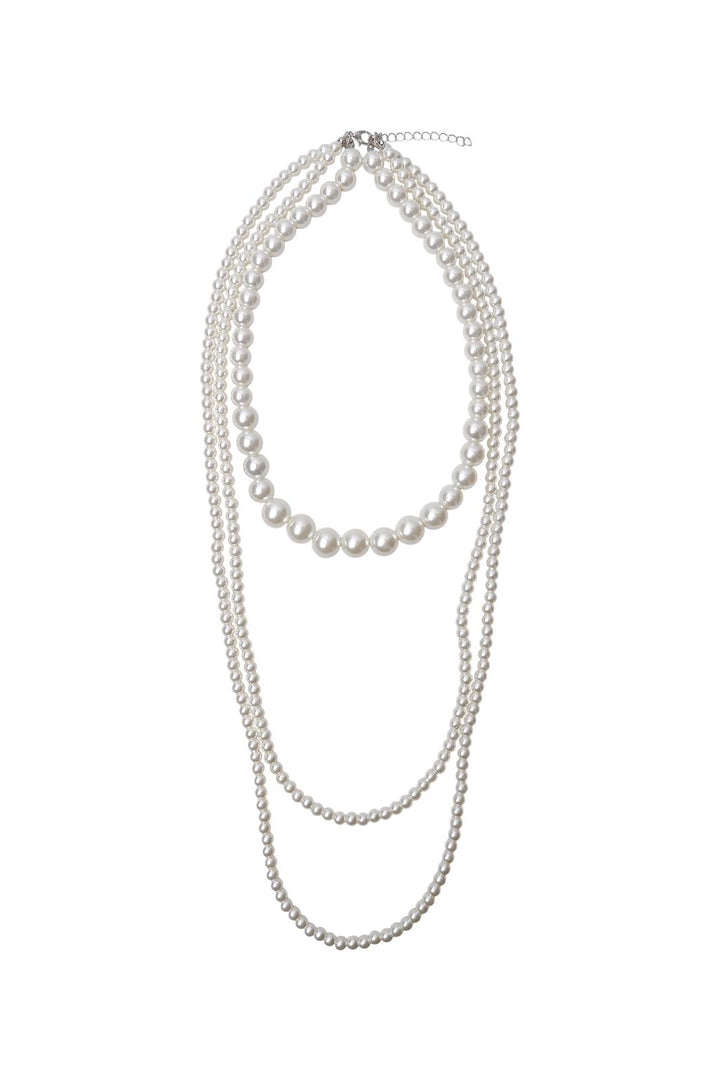 Black Colour - Bctia Tripple Beaded Necklace 4587 - Off White