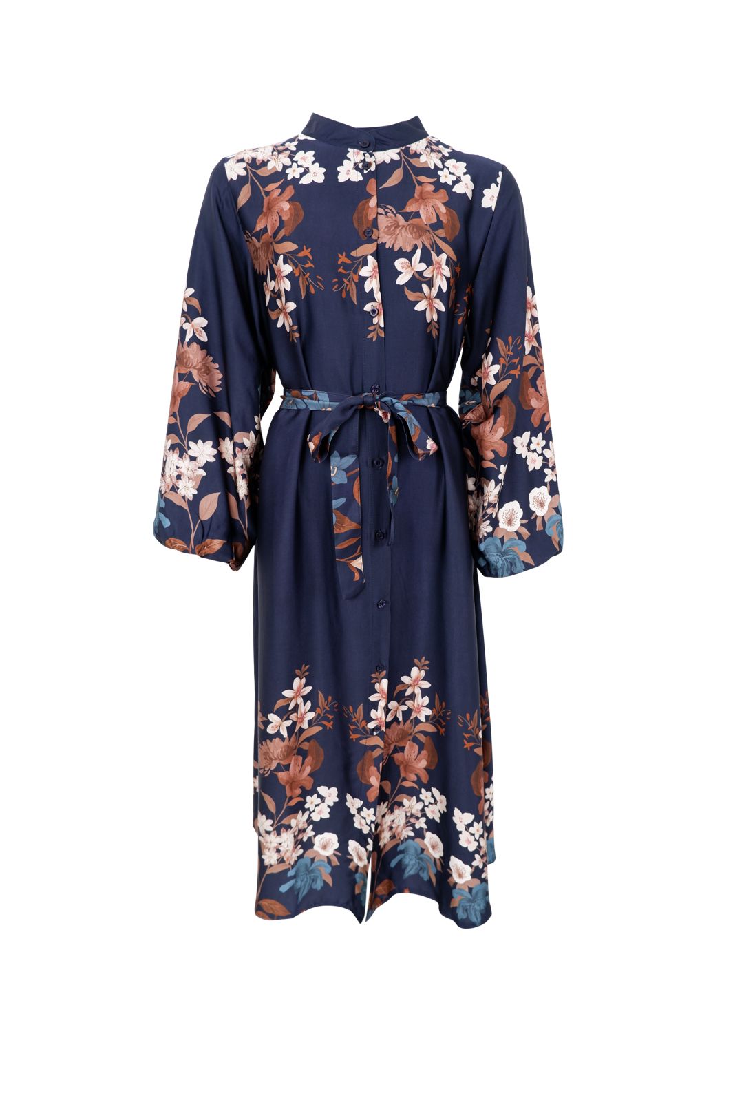 Black Colour - Bczendaya Satin Dress 41027 - Navy Flower