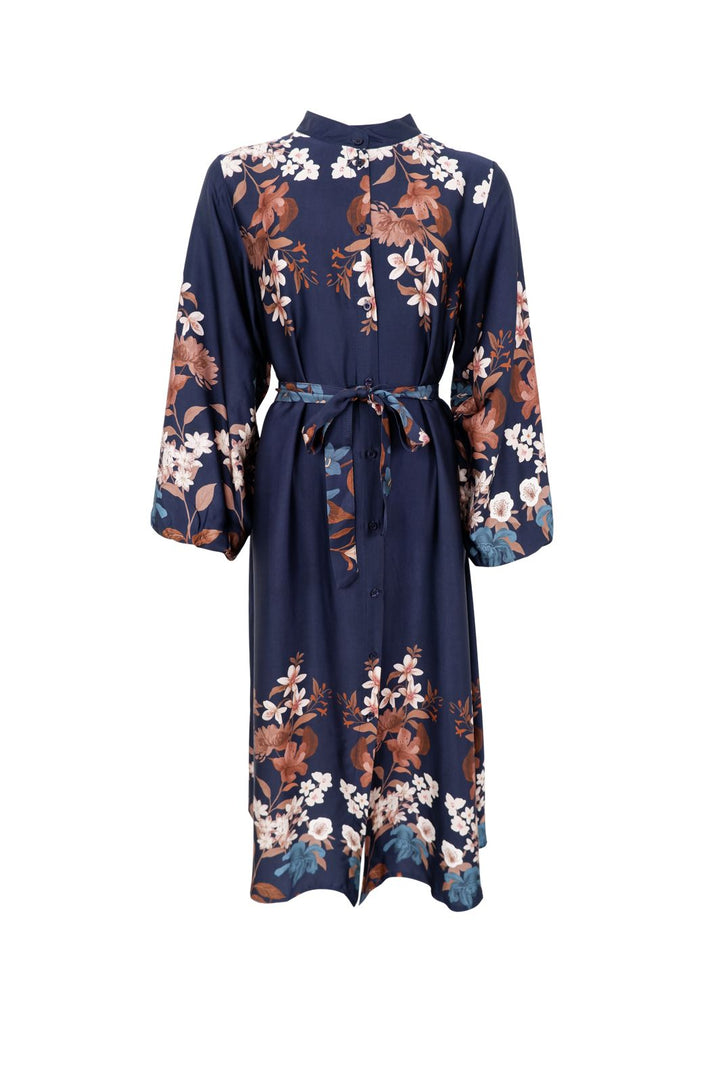 Black Colour - Bczendaya Satin Dress 41027 - Navy Flower