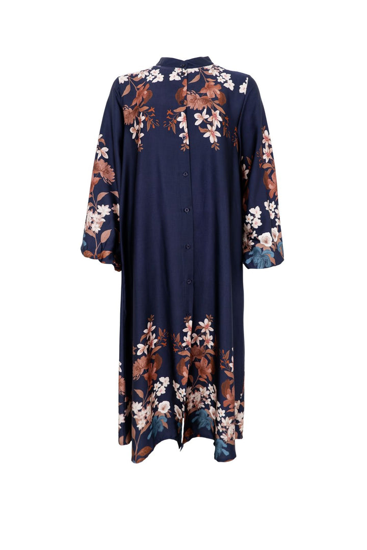 Black Colour - Bczendaya Satin Dress 41027 - Navy Flower