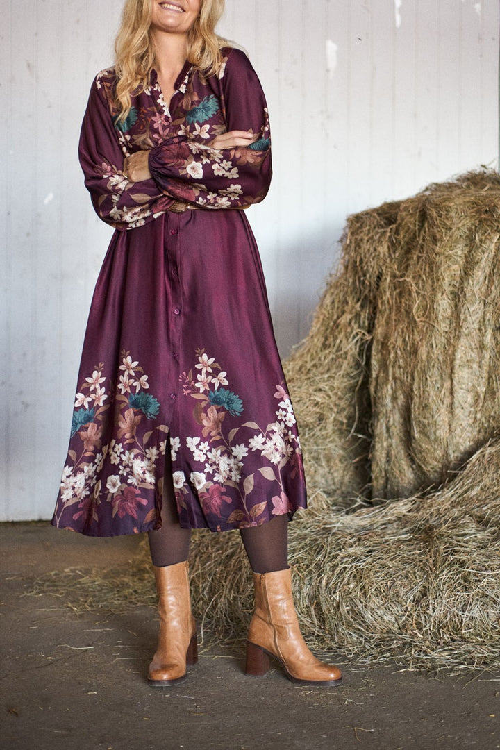 Black Colour - Bczendaya Satin Dress 41027 - Plum Flower