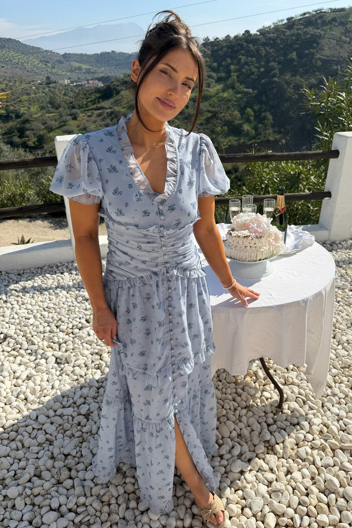 BYIC - Arielic Long Dress A25193 - Blue Flower Print Kjoler 