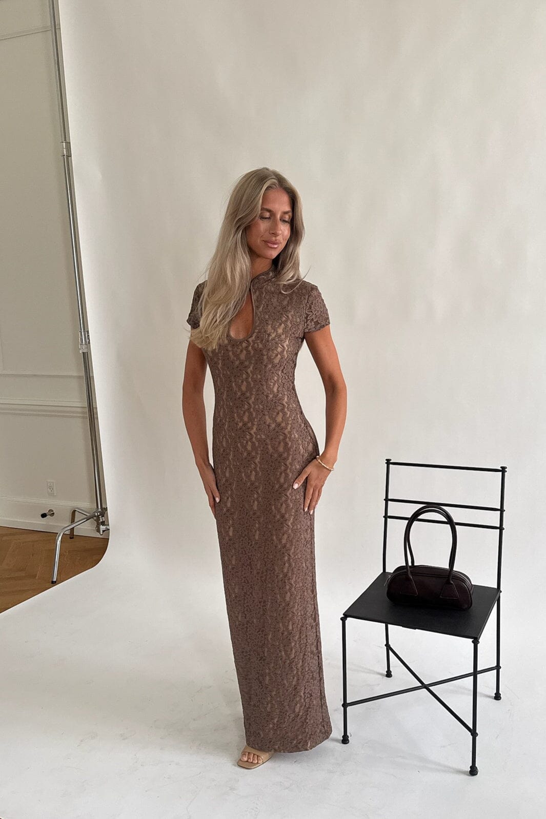 BYIC - Cleoic Long Dress A25387 - Dark Brown Lace