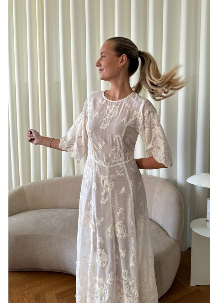 BYIC - Ellinoric Lace Long Dress - vw Vintage White Kjoler 