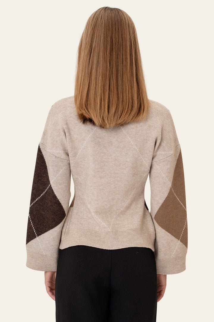 BYIC - Karmaic Fitted Cardigan H081 - Beige Argyle