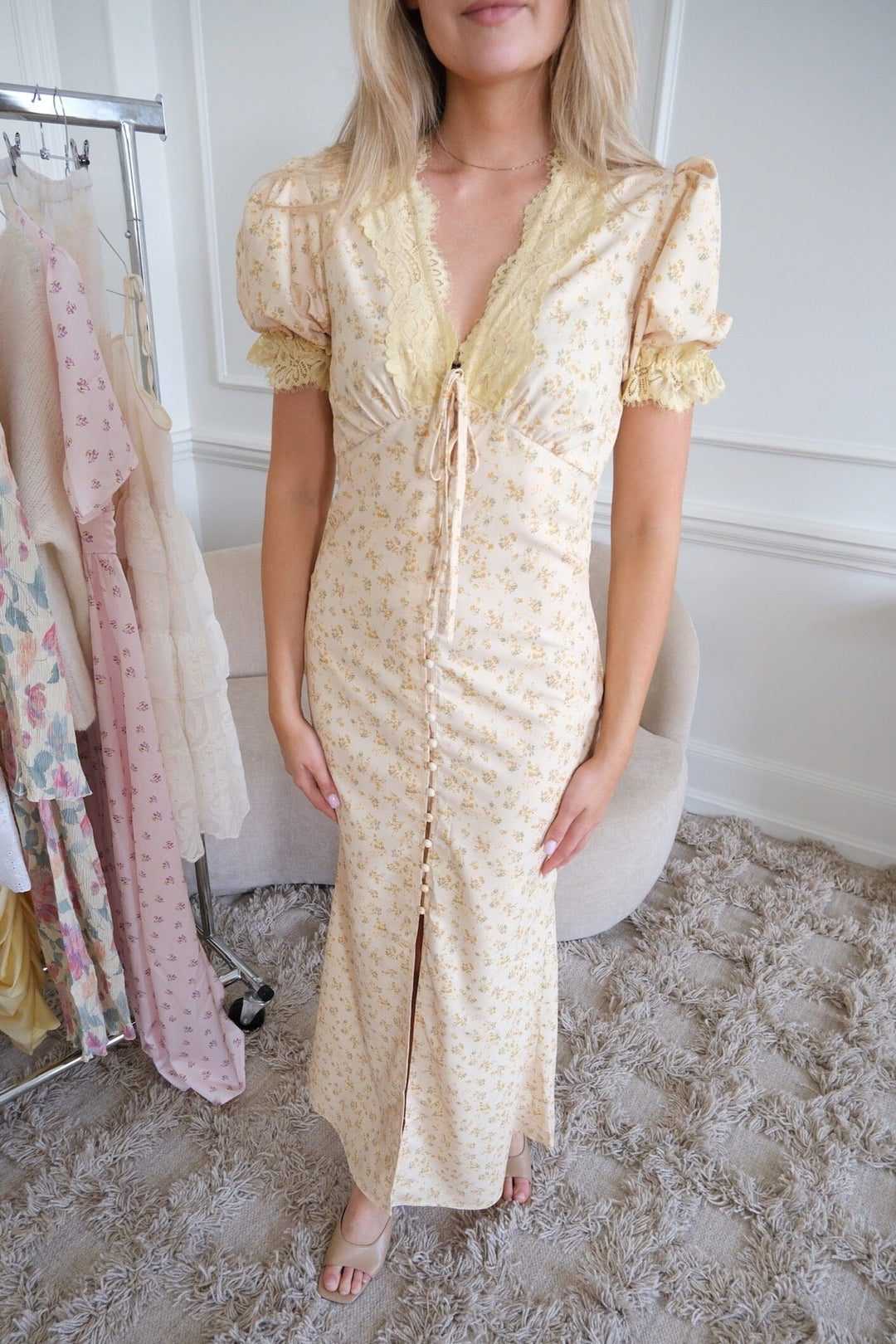 BYIC x Molly&My - Agneteic Long Dress A23810 - Yellow Flower Print Kjoler 