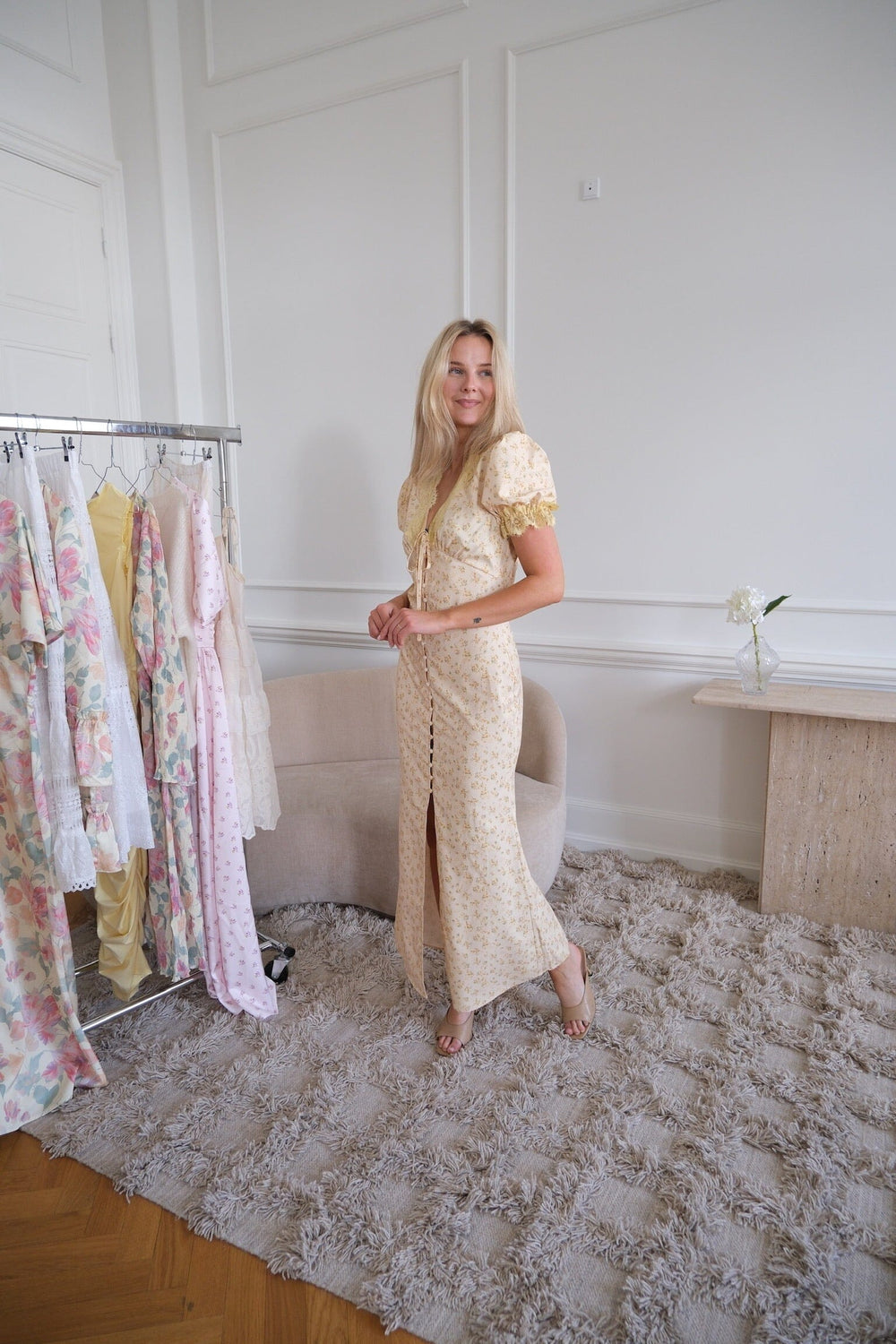 BYIC x Molly&My - Agneteic Long Dress A23810 - Yellow Flower Print Kjoler 
