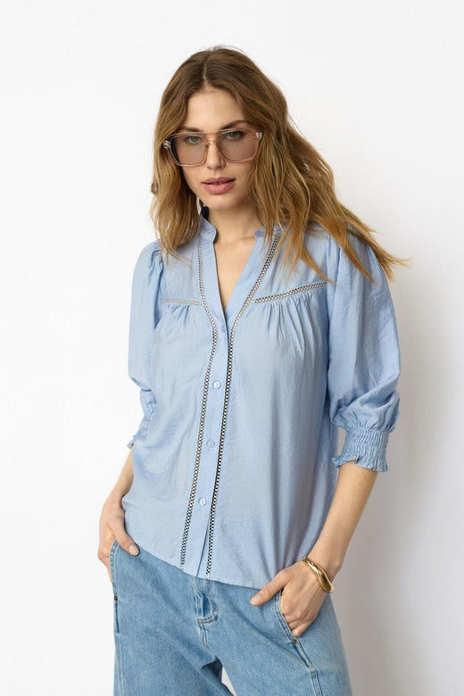 Co´Couture - Callumcc Lace Puff V-Shirt 45173 - 23 - Pale Blue Skjorter 