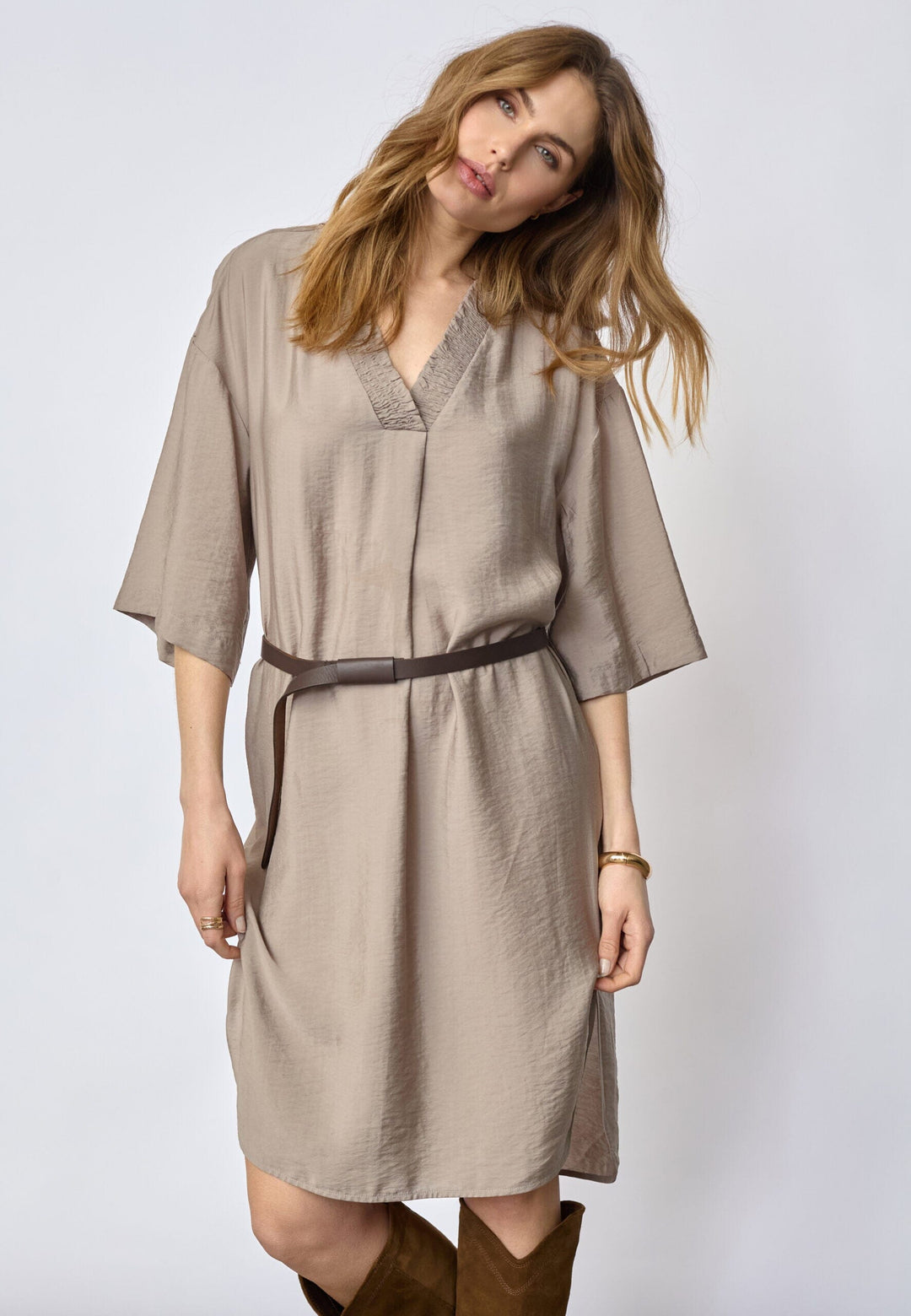 Co´Couture - Callumcc Pleat Tunic V-Dress 46084 - 2006 - Taupe Kjoler 