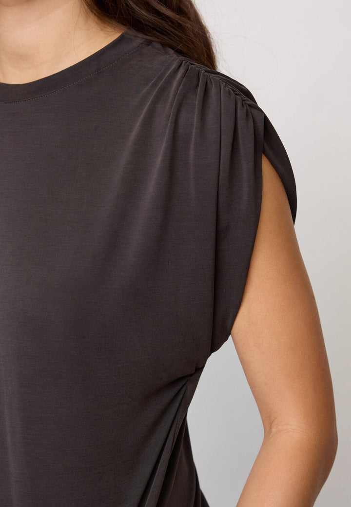 Co´Couture - Camillacc Ruched Shoulder Tee 43033 - 140 - Dark Grey T-shirts 