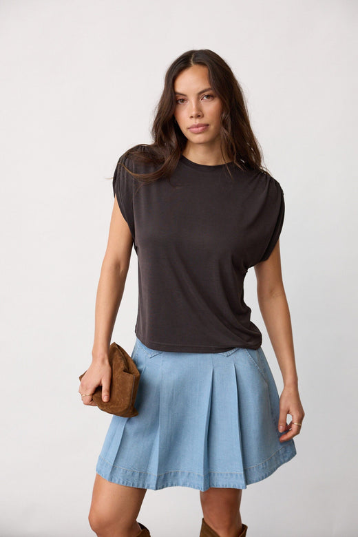 Co´Couture - Camillacc Ruched Shoulder Tee 43033 - 140 - Dark Grey T-shirts 