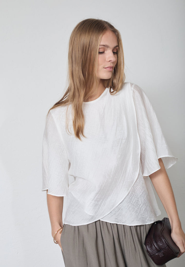 Co´Couture - Connycc Drape Ss Blouse 45093 - 4000 - White T-shirts 