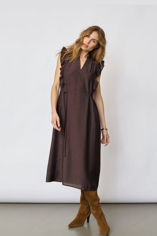 Co´Couture - Heracc Frill Ss V-Dress 46096 - 145 - Dark Brown