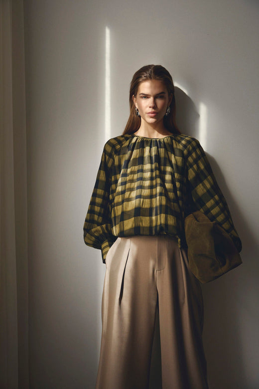 Co´Couture - Kyelcc Check Balloon Blouse 500382 - 60004 - Army Bluser 