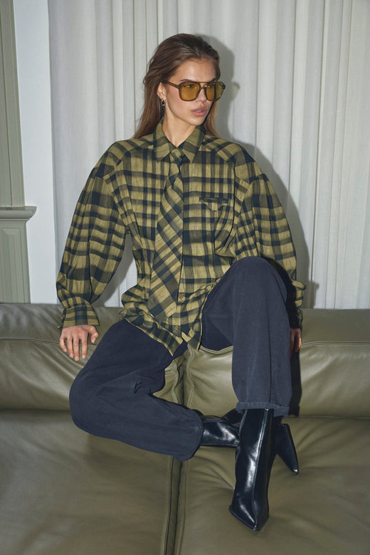 Co´Couture - Kyelcc Check Tie Pleat Shirt 500381 - 60004 - Army Skjorter 