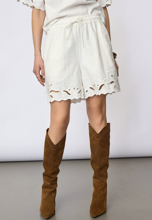 Co´Couture - Litacc Linen Emb Shorts 41196 - 4000 - White Shorts 